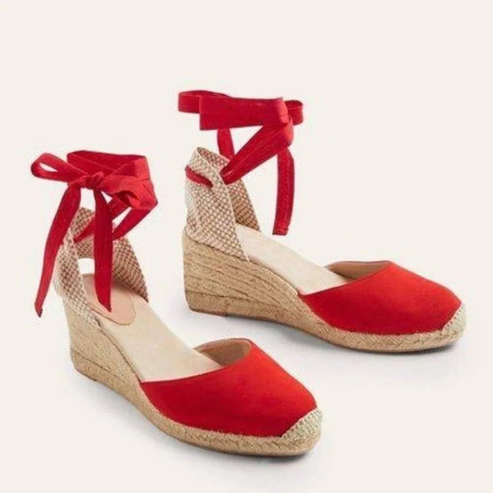 Boden Cassie Espadrilles Wedge Tomato Poppy Red Cherry Girl Beach Resort Size 10